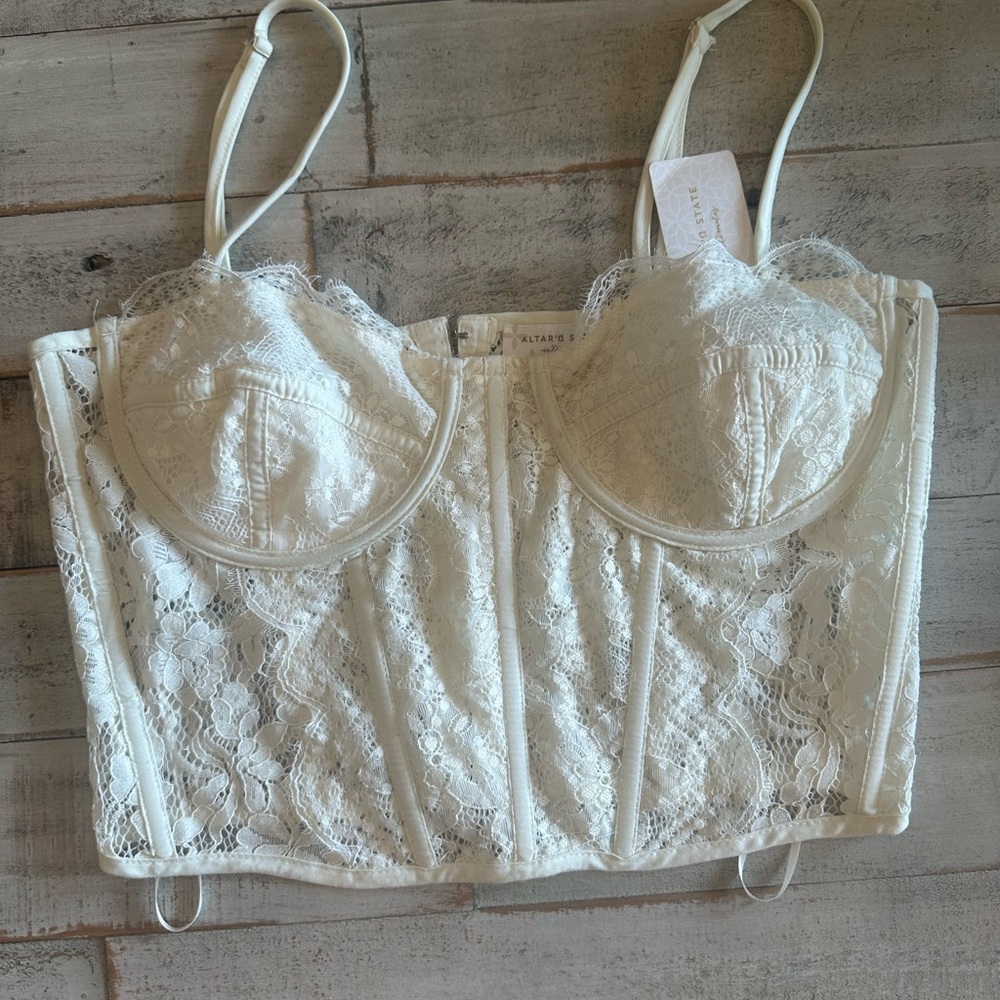 Altar'd State Ivory Lace Longline Bustier Crop